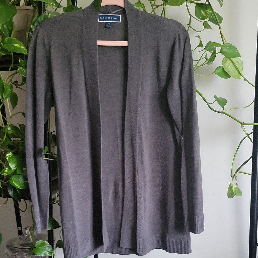 Karen Scott Gray Open Front Cardigan